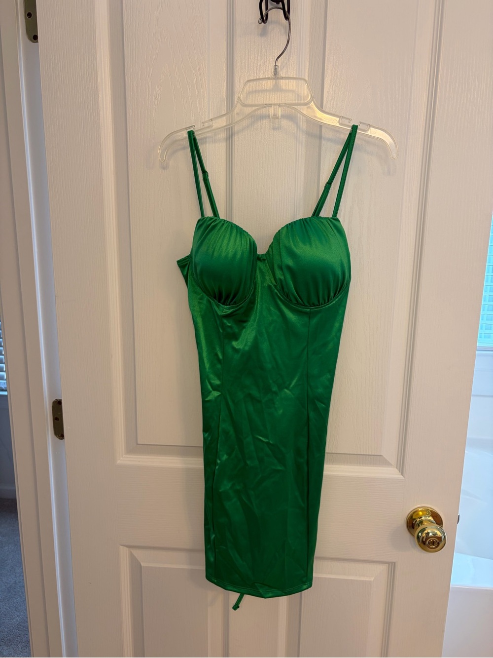 Fashion Nova Emerald Green Satin Bustier Mini Dress